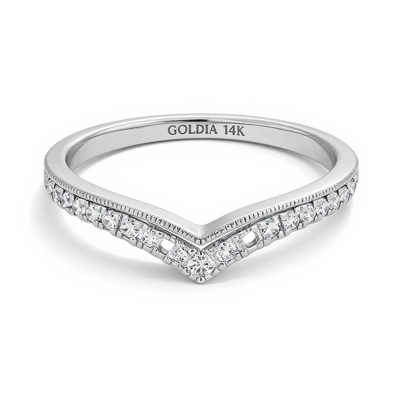 0.2 CT. TW Diamond Double Row Chevron Contour Anniversary Band in 14K White Gold