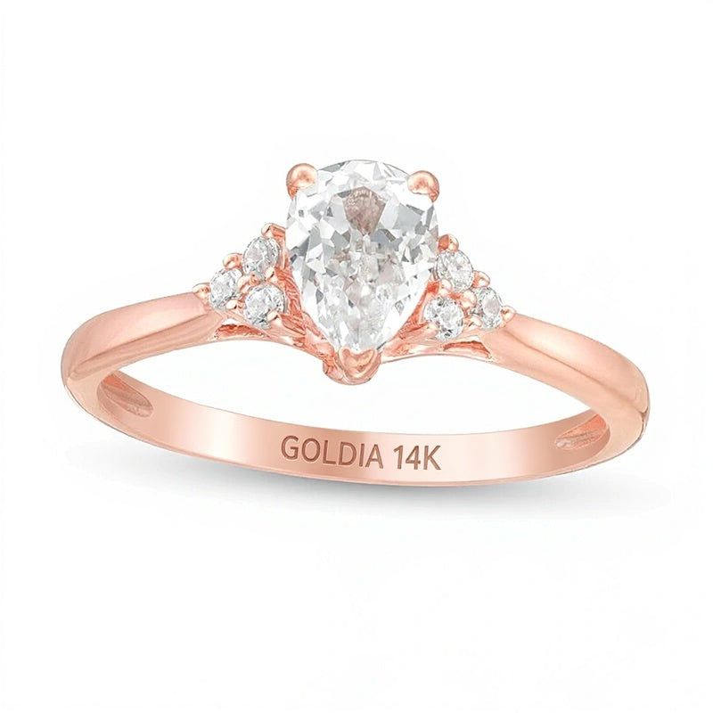 0.63 CT. TW Pear-Shaped Diamond Tri-Sides Engagement Ring in 14K Rose Gold