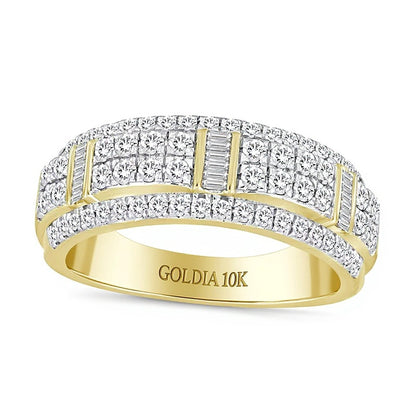 1.0 CT. TW Diamond Raised center Row Band in 10K Gold