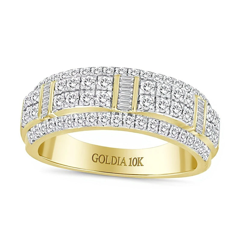 1.0 CT. TW Diamond Raised center Row Band in 10K Gold