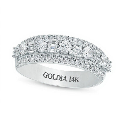 1.0 CT. TW Baguette and Round Diamond Alternating Vintage-Style Anniversary Band in 14K White Gold