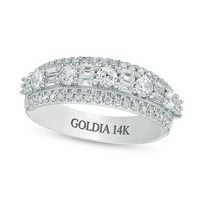 1.0 CT. TW Baguette and Round Diamond Alternating Vintage-Style Anniversary Band in 14K White Gold
