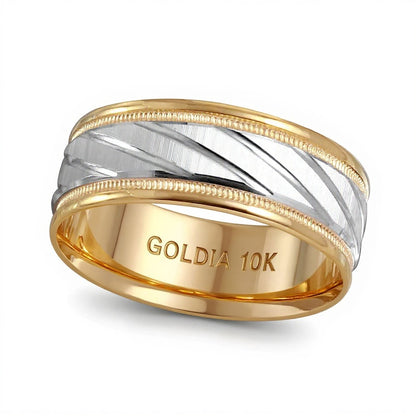 7.0mm Slanted Wedding Band in 10K Two-Tone Gold
