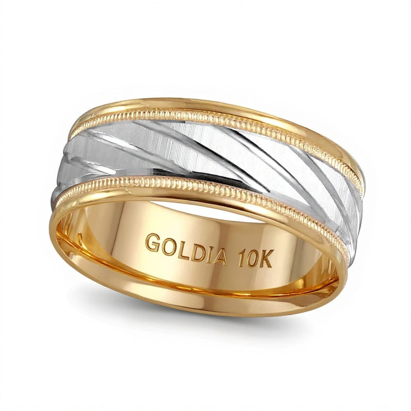 7.0mm Slanted Wedding Band in 10K Two-Tone Gold