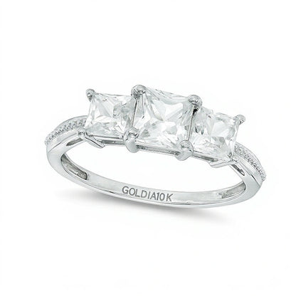 Princess-Cut Lab-Created White Sapphire Three Stone Ring in 10K White Gold