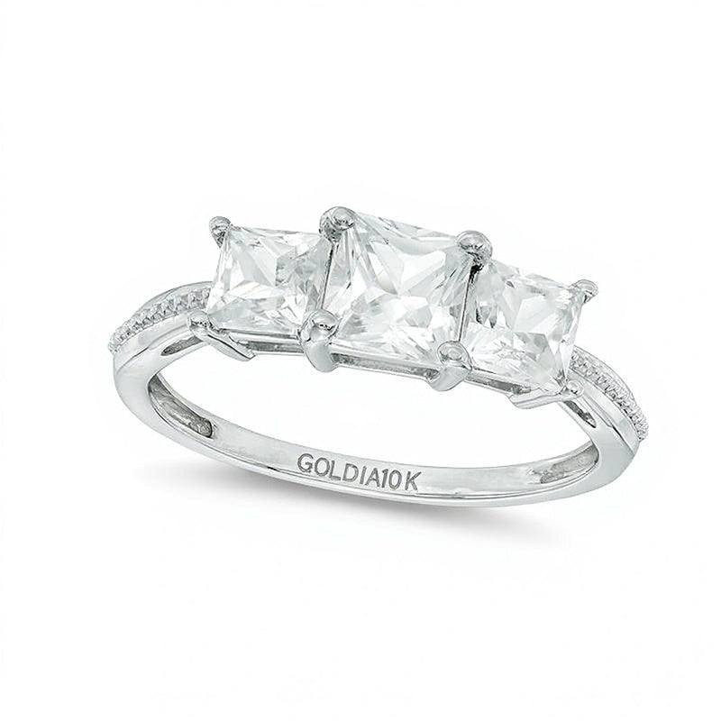Princess-Cut Lab-Created White Sapphire Three Stone Ring in 10K White Gold