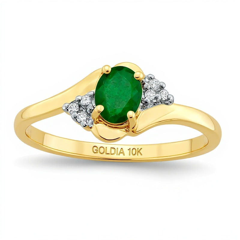 Oval Emerald and Diamond Accent Swirl Ring in 10K Gold