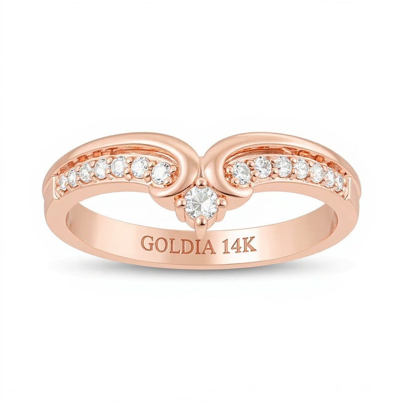 0.2 CT. TW Diamond Crown Contour Wedding Band in 14K Rose Gold