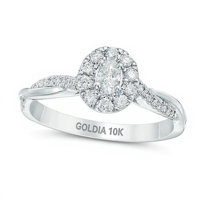 0.38 CT. TW Oval Diamond Frame Twist Engagement Ring in 10K White Gold
