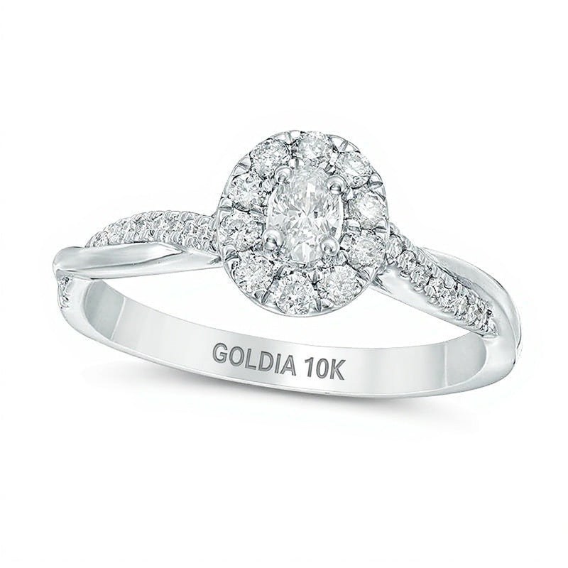 0.38 CT. TW Oval Diamond Frame Twist Engagement Ring in 10K White Gold