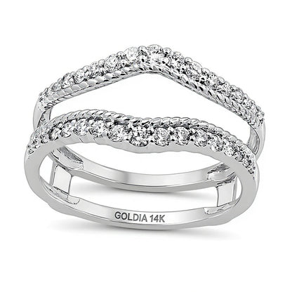 0.38 CT. TW Diamond Rope-Textured Double Row Contour Solitaire Enhancer in 14K White Gold