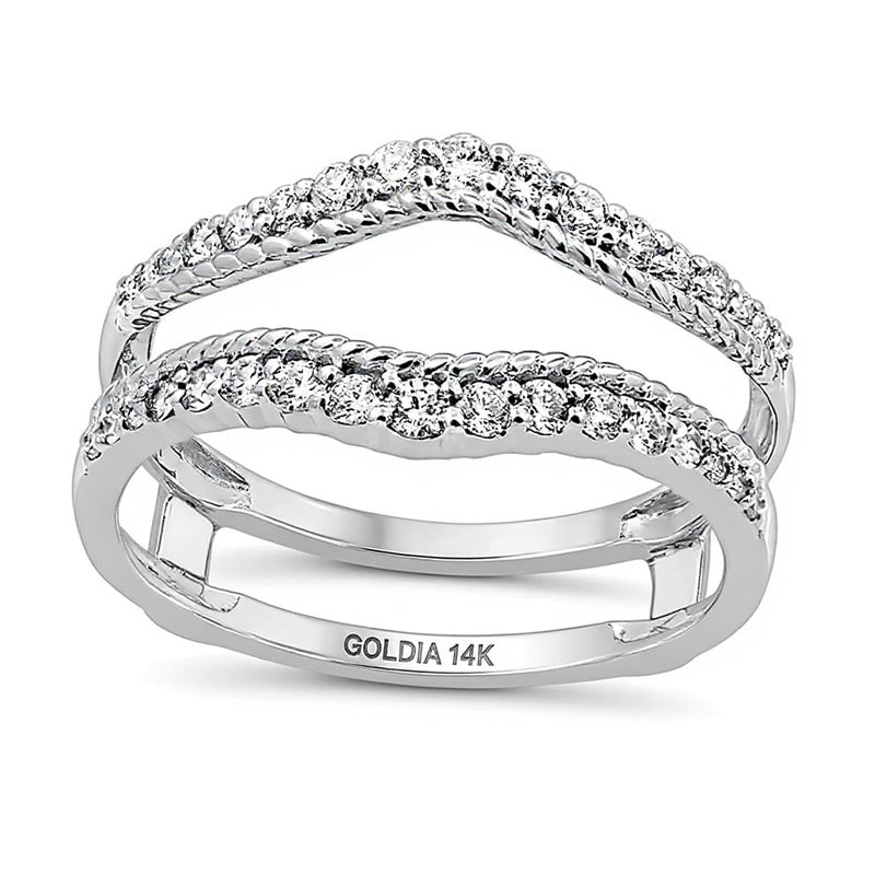 0.38 CT. TW Diamond Rope-Textured Double Row Contour Solitaire Enhancer in 14K White Gold
