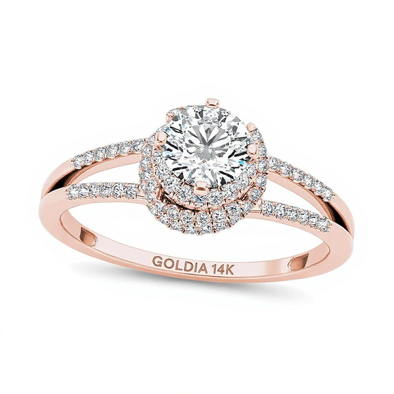 0.75 CT. TW Diamond Frame Split Shank Engagement Ring in 14K Rose Gold