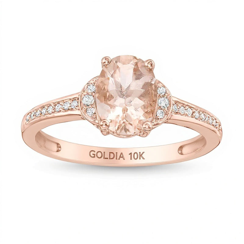 Oval Morganite and 0.07 CT. TW Diamond Collar Ring in 10K Rose Gold
