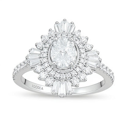 1.25 CT. TW Composite Diamond Oval Starburst Frame Ring in 14K White Gold