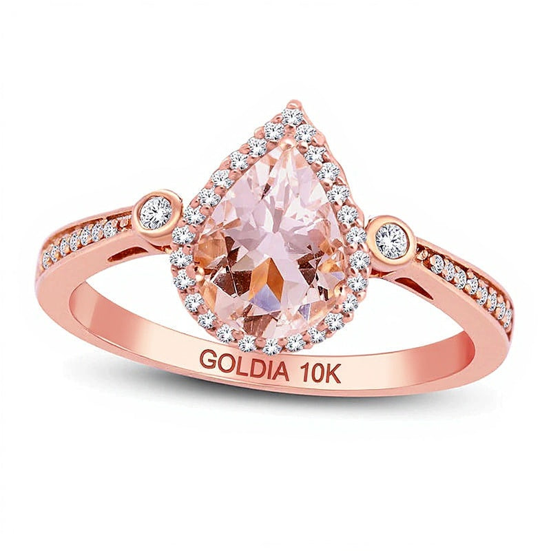Pear-Shaped Morganite and 0.17 CT. TW Diamond Frame Ring in 10K Rose Gold