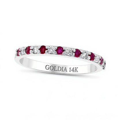 Ruby and 0.17 CT. TW Diamond Alternating Band in 14K White Gold