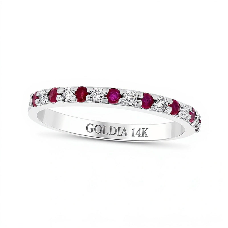 Ruby and 0.17 CT. TW Diamond Alternating Band in 14K White Gold