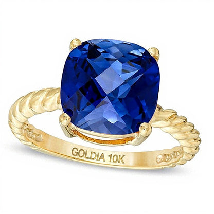10.0mm Cushion-Cut Lab-Created Blue Sapphire Ring in 10K Gold