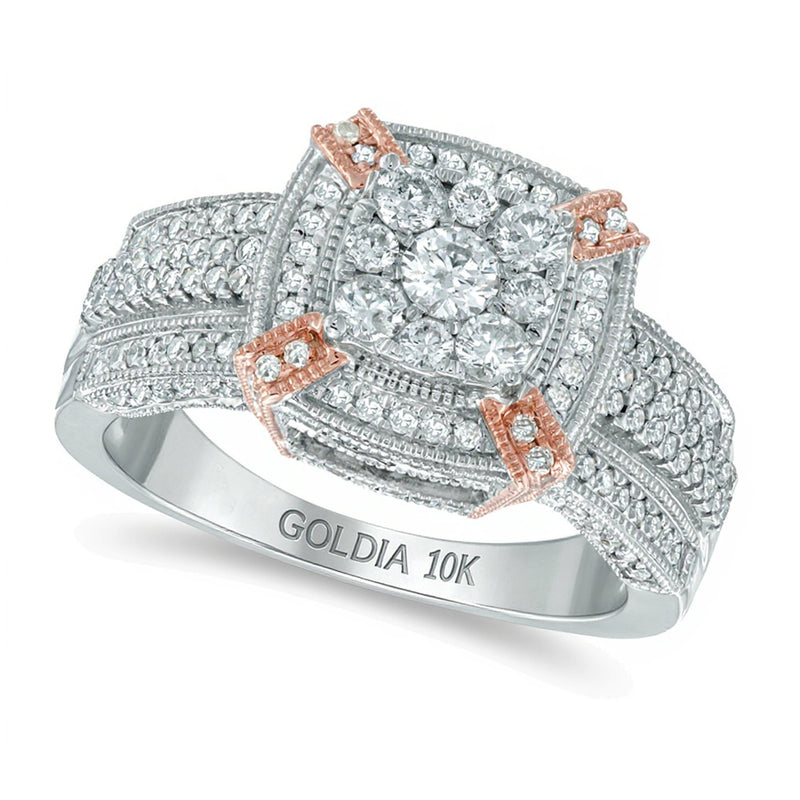 1.0 CT. TW Diamond Vintage-Style Square Frame Engagement Ring in 10K Two-Tone Gold