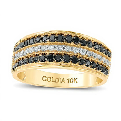0.5 CT. TW Enhanced Black and White Diamond Three Row Band in 10K Gold