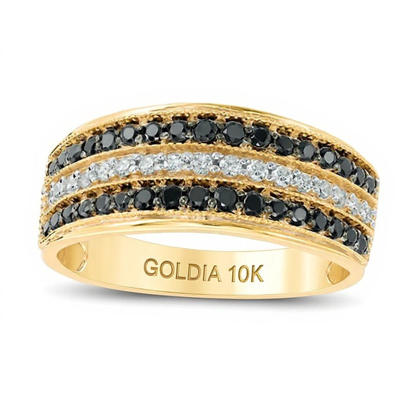 0.5 CT. TW Enhanced Black and White Diamond Three Row Band in 10K Gold
