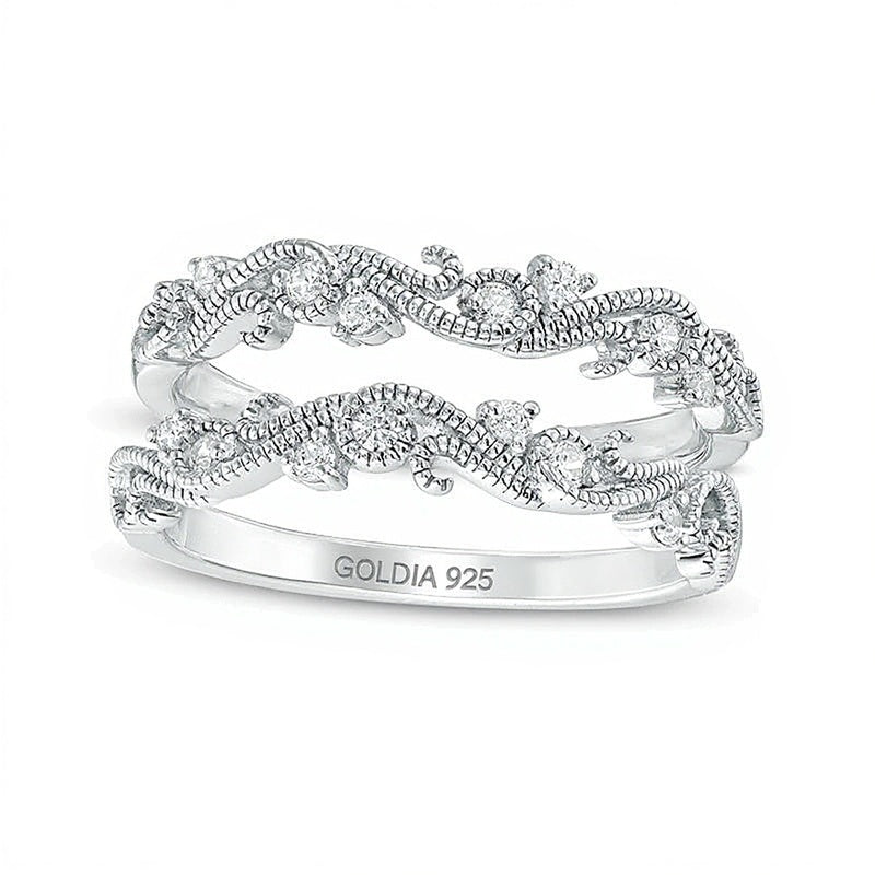 1/6.0 CT T.W. Diamond Scroll Filigree Vintage-Style Ring Solitaire Enhancer in Sterling Silver