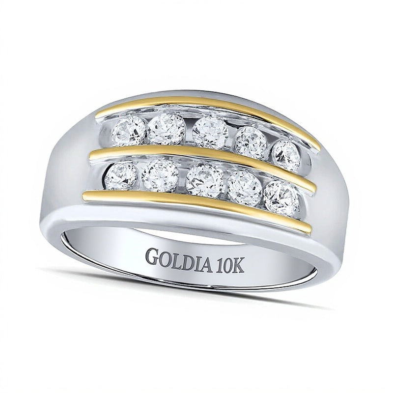 1.0 CT. TW Lab-Grown Diamond Double Row Band in 10K Two-Tone Gold (F/VS2)