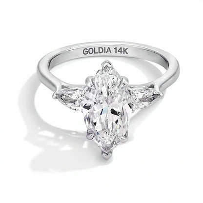 2.38 CT. TW Marquise and Pear-Shaped Lab-Grown Diamond Three Stone Engagement Ring in 14K White Gold