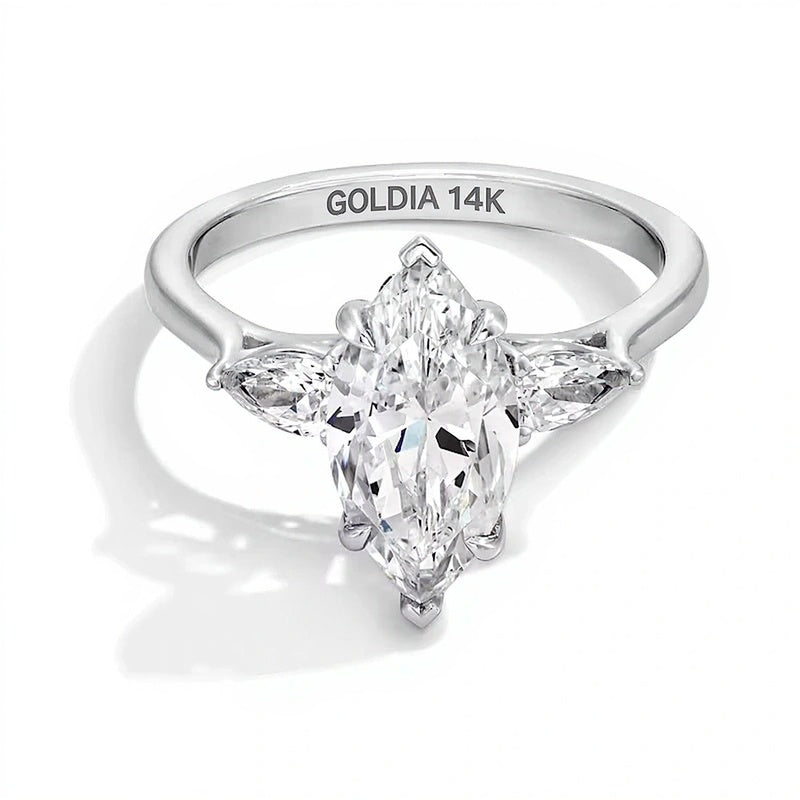 2.38 CT. TW Marquise and Pear-Shaped Lab-Grown Diamond Three Stone Engagement Ring in 14K White Gold