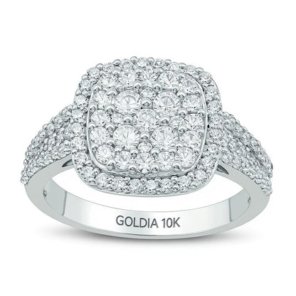 1.0 CT. TW Multi-Diamond Cushion Frame Engagement Ring in 10K White Gold