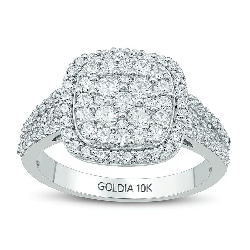 1.0 CT. TW Multi-Diamond Cushion Frame Engagement Ring in 10K White Gold