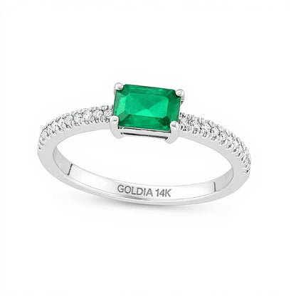Emerald and 0.1 CT. TW Diamond Ring in 14K White Gold