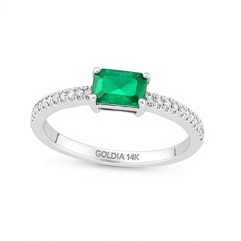 Emerald and 0.1 CT. TW Diamond Ring in 14K White Gold