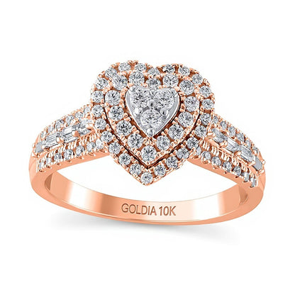 0.5 CT. TW Multi-Diamond Frame Heart Ring in 10K Rose Gold
