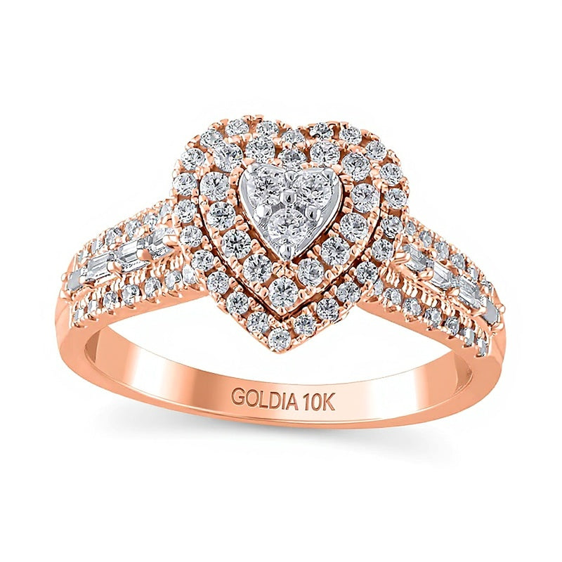 0.5 CT. TW Multi-Diamond Frame Heart Ring in 10K Rose Gold