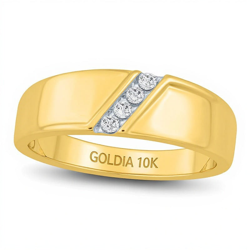 0.1 CT. TW Diamond Four Stone Slant Wedding Band in 10K Gold