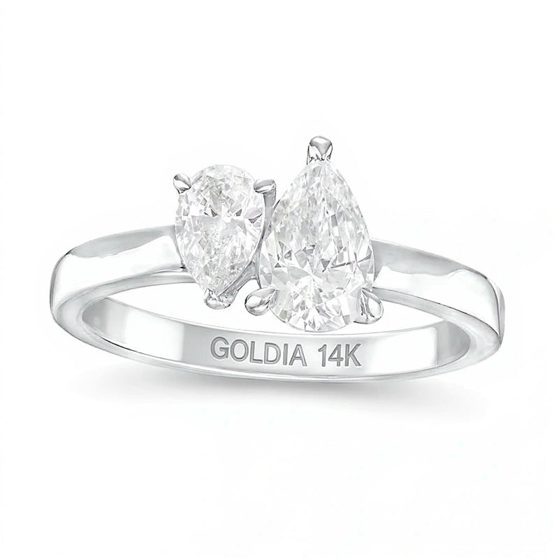 1.5 CT. TW Pear-Shaped Diamond Toi et Moi Engagement Ring in 14K White Gold