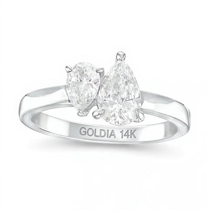 1.5 CT. TW Pear-Shaped Diamond Toi et Moi Engagement Ring in 14K White Gold