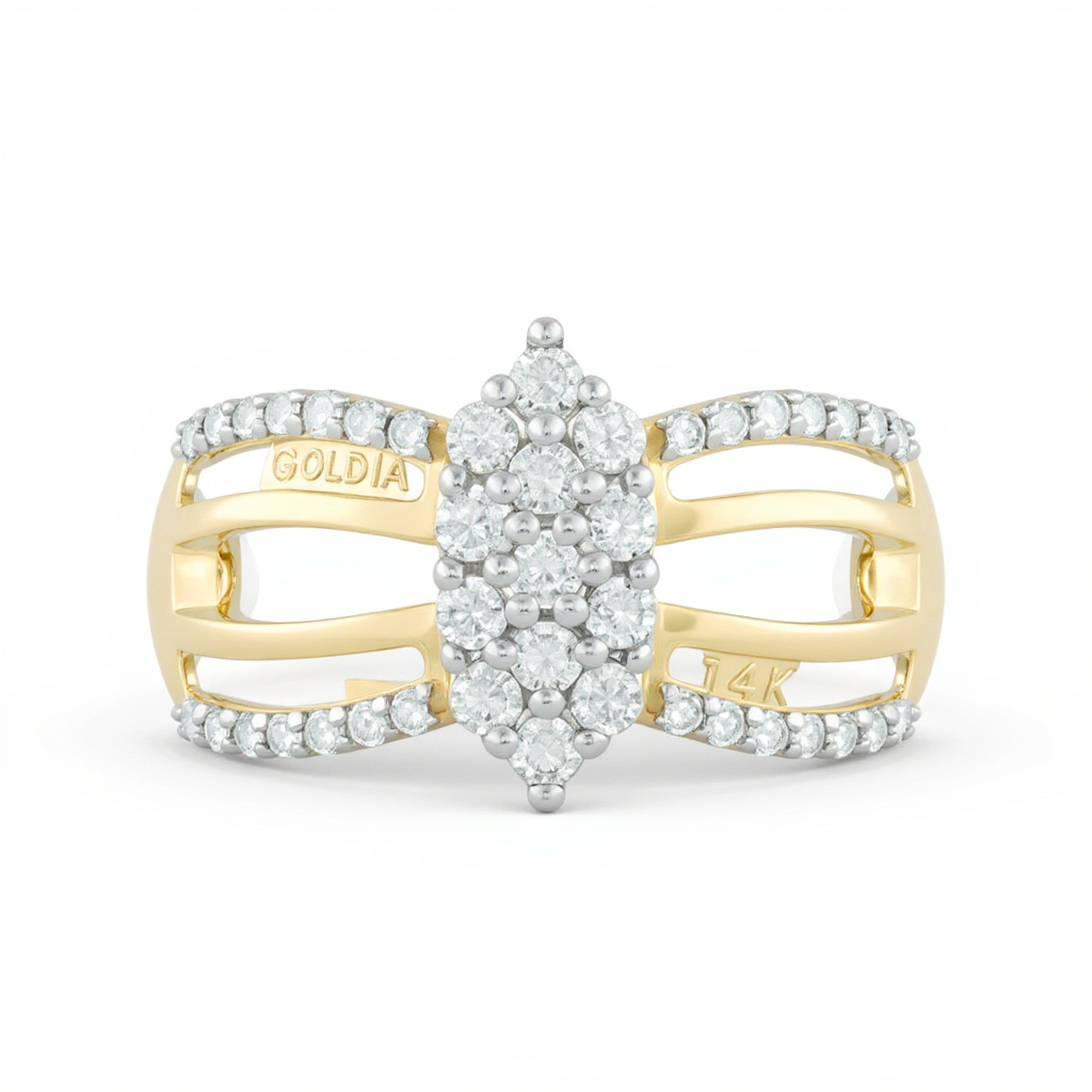 1.0 CT. TW Marquise-Shaped Multi-Diamond Multi-Row Engagement Ring in 14K Gold