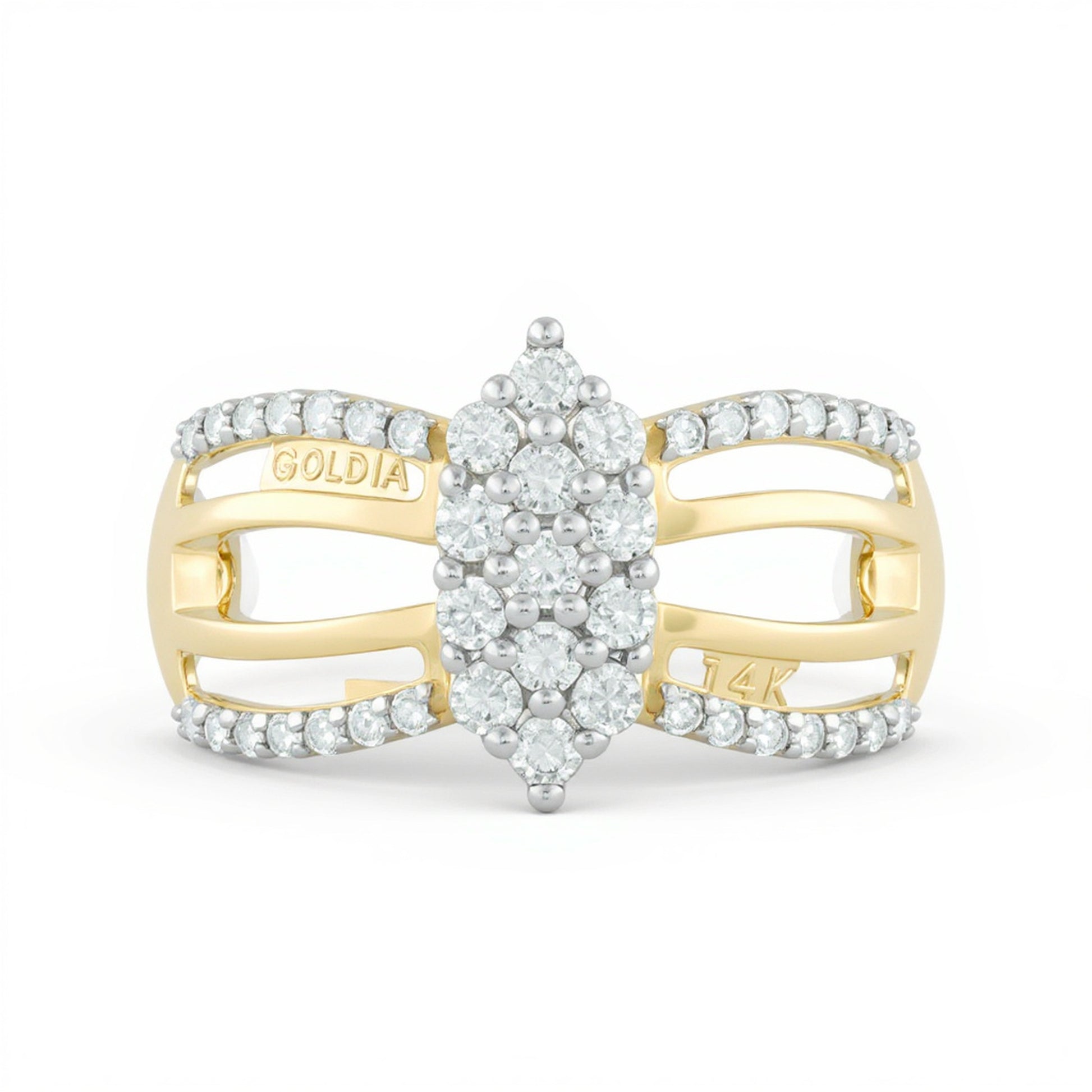 1.0 CT. TW Marquise-Shaped Multi-Diamond Multi-Row Engagement Ring in 14K Gold
