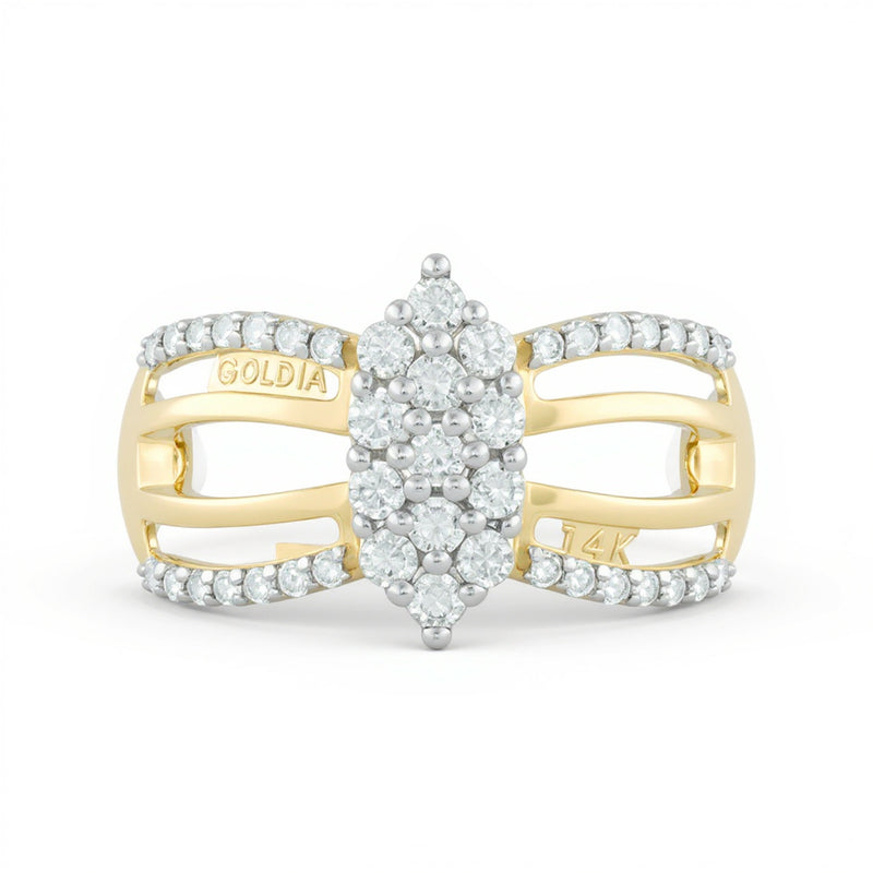 1.0 CT. TW Marquise-Shaped Multi-Diamond Multi-Row Engagement Ring in 14K Gold