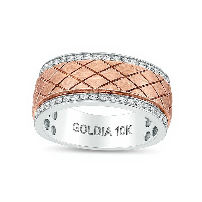 0.25 CT. TW Diamond Diagonal Grid Pattern Wedding Band in 10K Two-Tone Gold