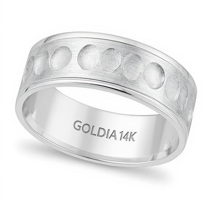 7.5mm Comfort-Fit Brushed Hammered Wedding Band in 14K White Gold
