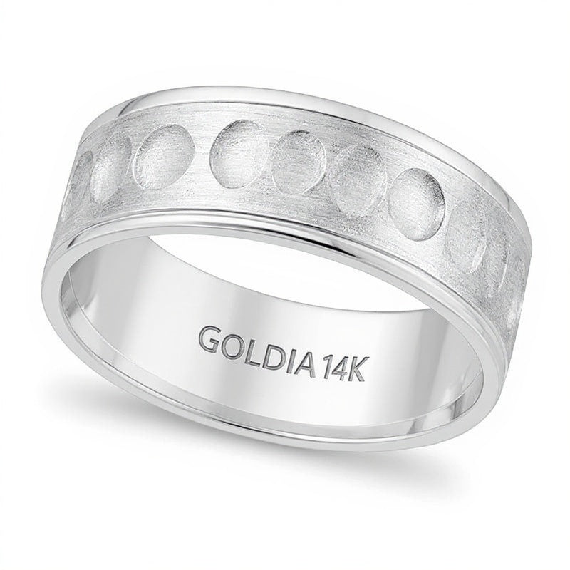 7.5mm Comfort-Fit Brushed Hammered Wedding Band in 14K White Gold