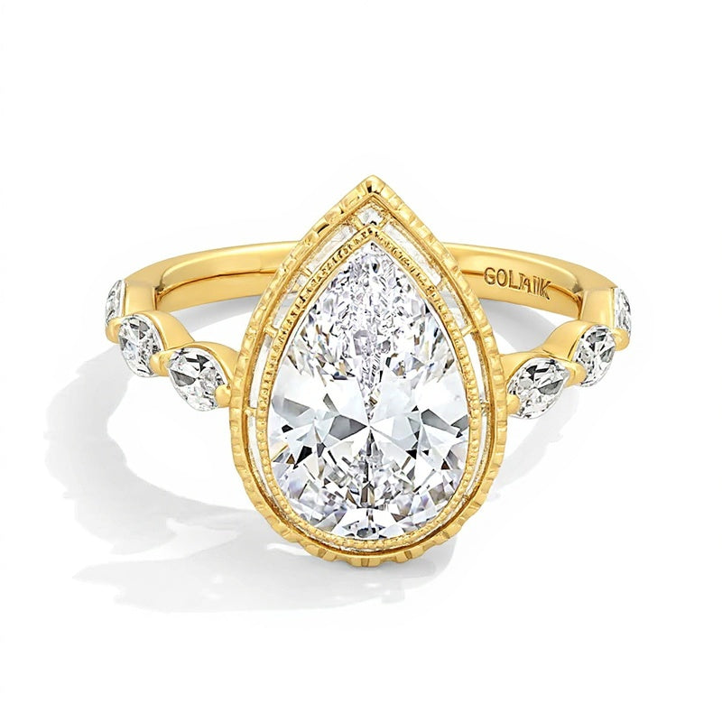 4.0 CT. TW Pear-Shaped Lab-Grown Diamond Frame Scallop Shank Engagement Ring in 14K Gold (F/VS2)