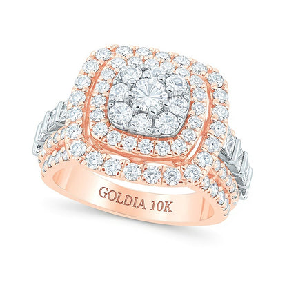 3.0 CT. TW Diamond Triple Cushion Frame Multi-Row Engagement Ring in 10K Rose Gold