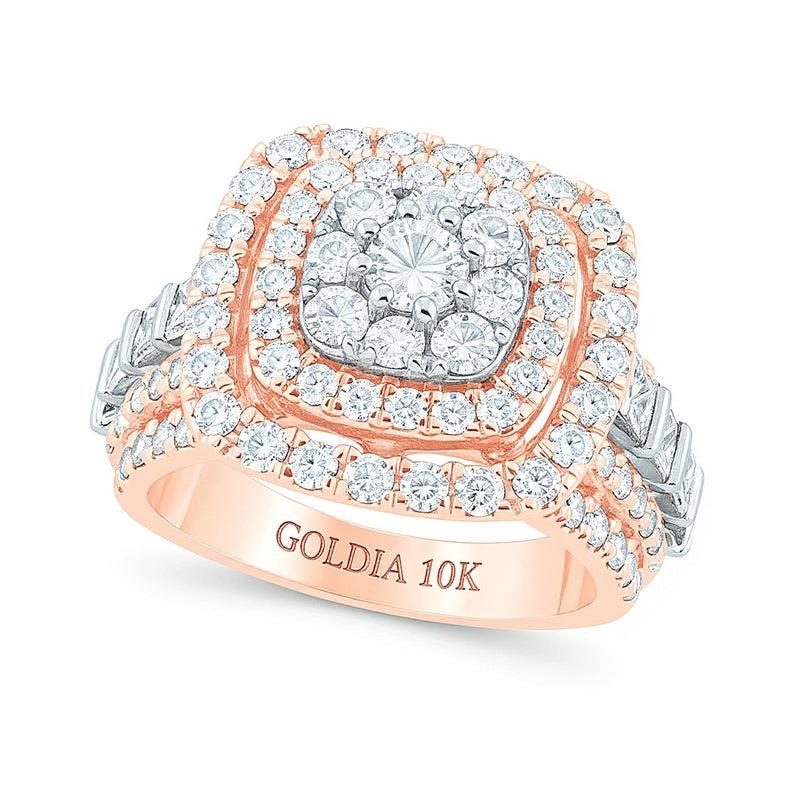 3.0 CT. TW Diamond Triple Cushion Frame Multi-Row Engagement Ring in 10K Rose Gold