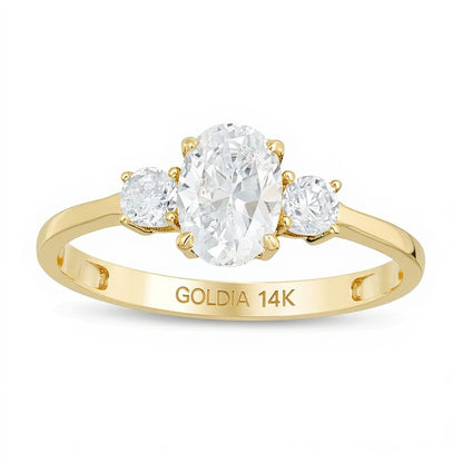 1.0 CT. TW Oval and Round Diamond Three Stone Engagement Ring in 14K Gold