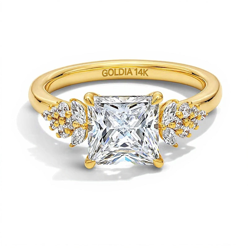 2.33 CT. TW Princess-Cut Lab-Grown Diamond Leaf-Sides Engagement Ring in 14K Gold (F/VS2)